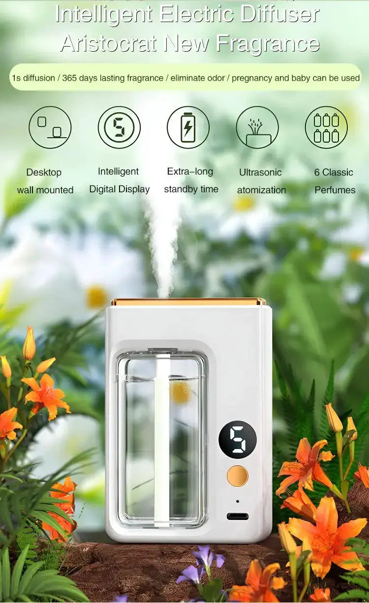 Smart Aroma Diffuser Air Purifier Digital Display Plant Essential Oils 5 Gears Wall Mount Tabletop USB Charging Living Room