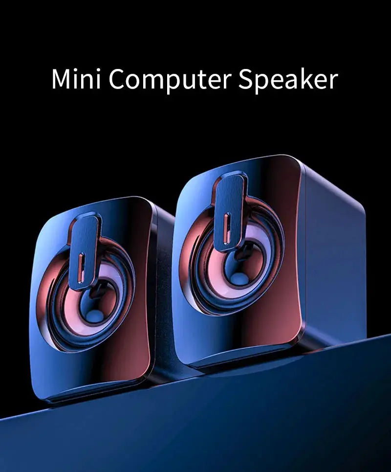 Mini Computer Speaker set by Simples Market, blue metallic desktop stereo speakers, 2 pcs