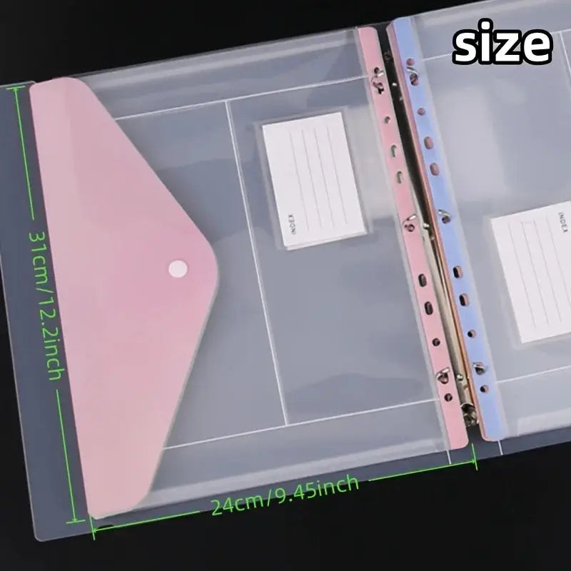 6pc expandable binder pockets for 2/3/4-ring binders, side-opening plastic folders with snap button, pink and blue
