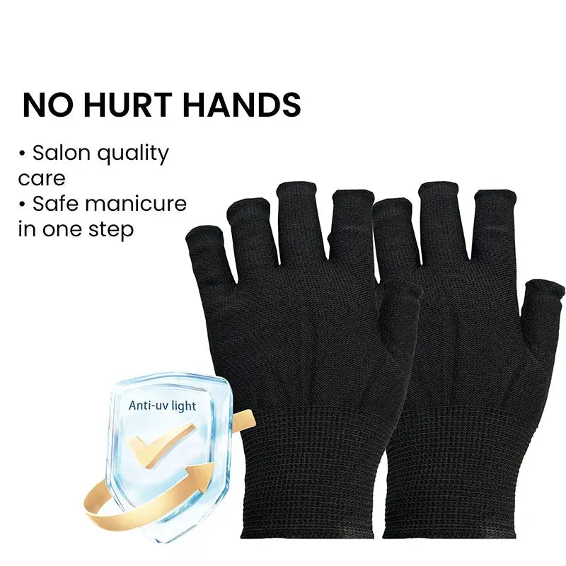 GlamNail Fingerless UV Gel Nail Gloves Shield For Safe Manicures Under LED Lamps Protecting Skin