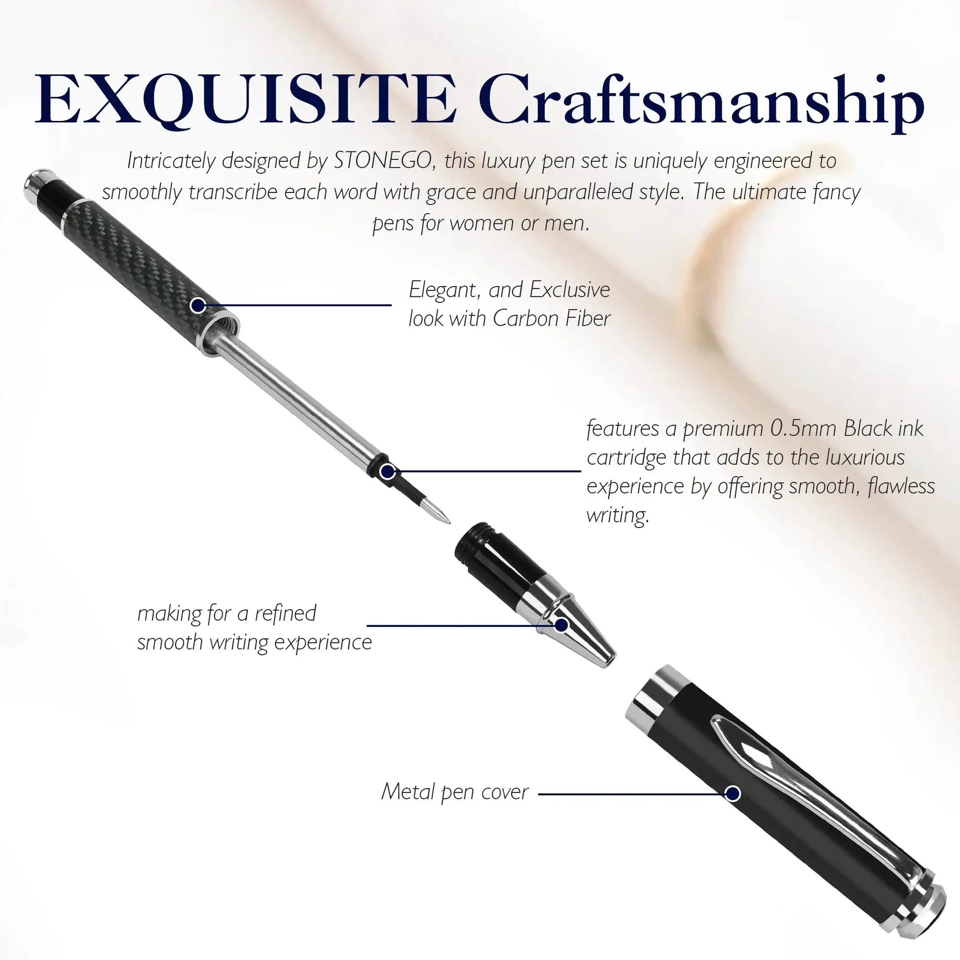 Carbon Fiber Signature Pen by Simples Market, metal body with carbon-fiber finish, 0.5mm black gel ink