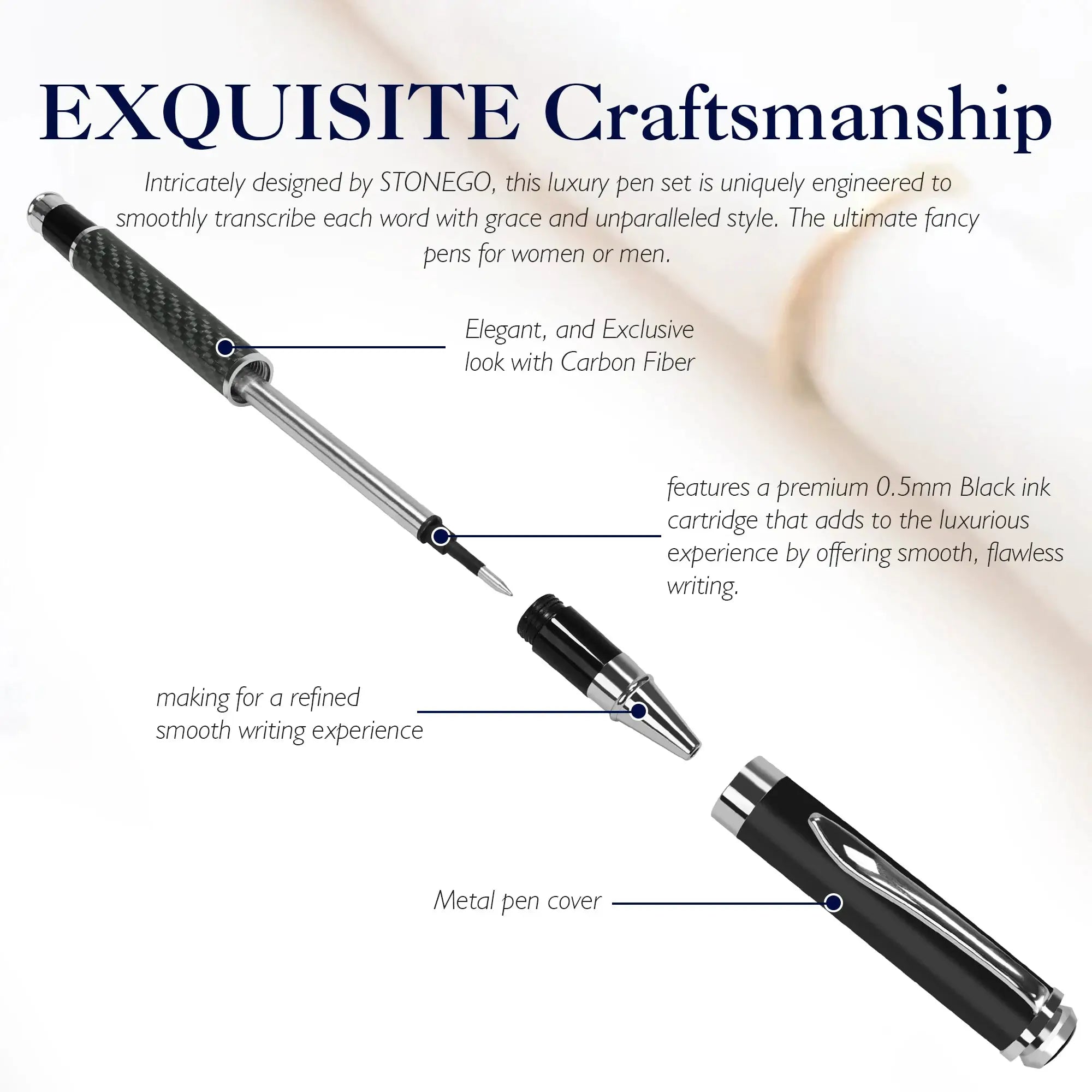 Carbon Fiber Signature Pen by Simples Market, metal body with carbon-fiber finish, 0.5mm black gel ink