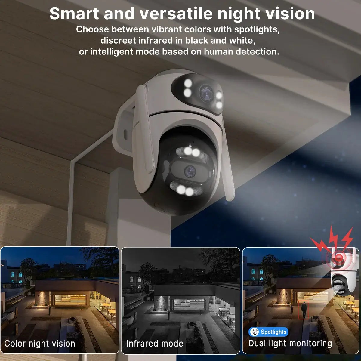 8MP 4K WiFi PTZ surveillance camera with dual lens in white for outdoor home security