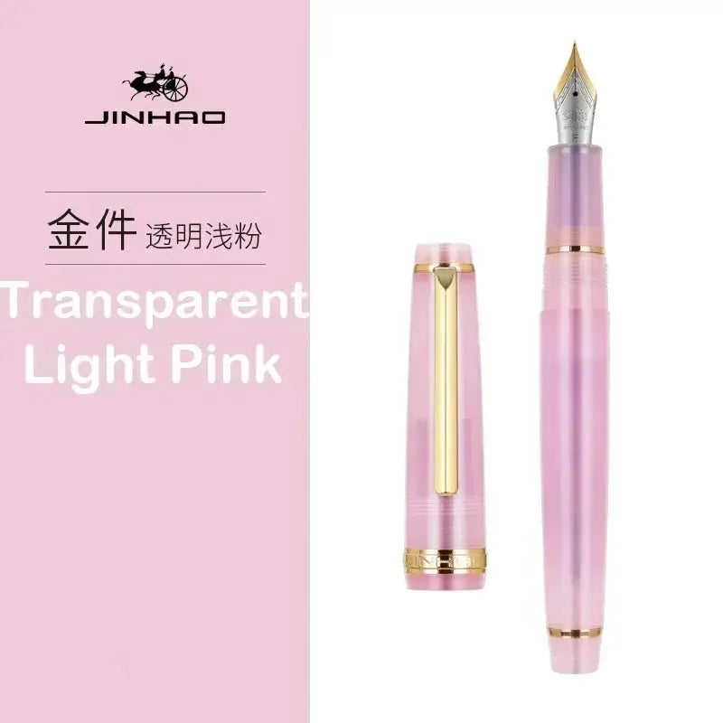 Jinhao 82 fountain pen in translucent light pink with gold trim and clip, Simples Market.