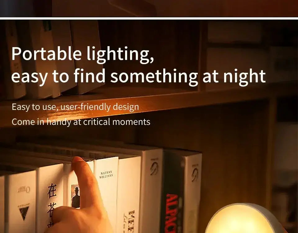 LED motion-sensor night light for cabinets and wardrobes, USB rechargeable, warm glow