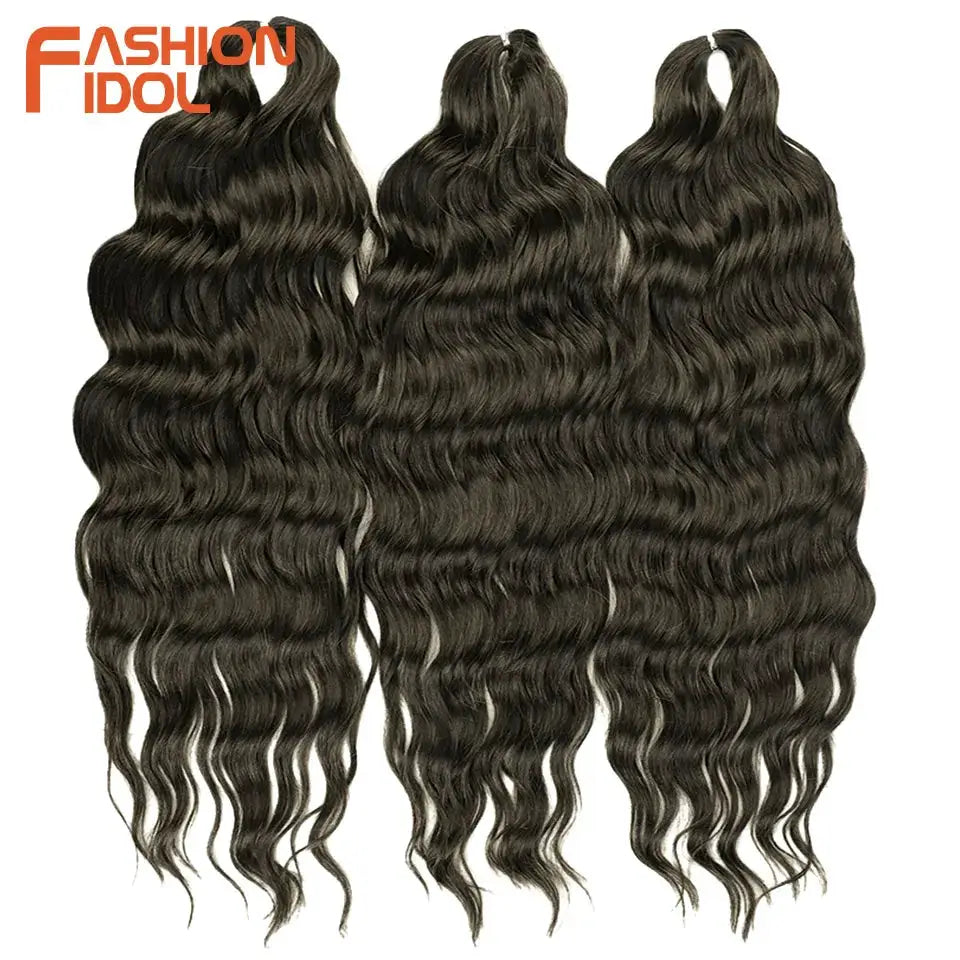 Simples Market Anna 24in synthetic water-wave braiding hair extensions, three dark bundles with deep wave texture.