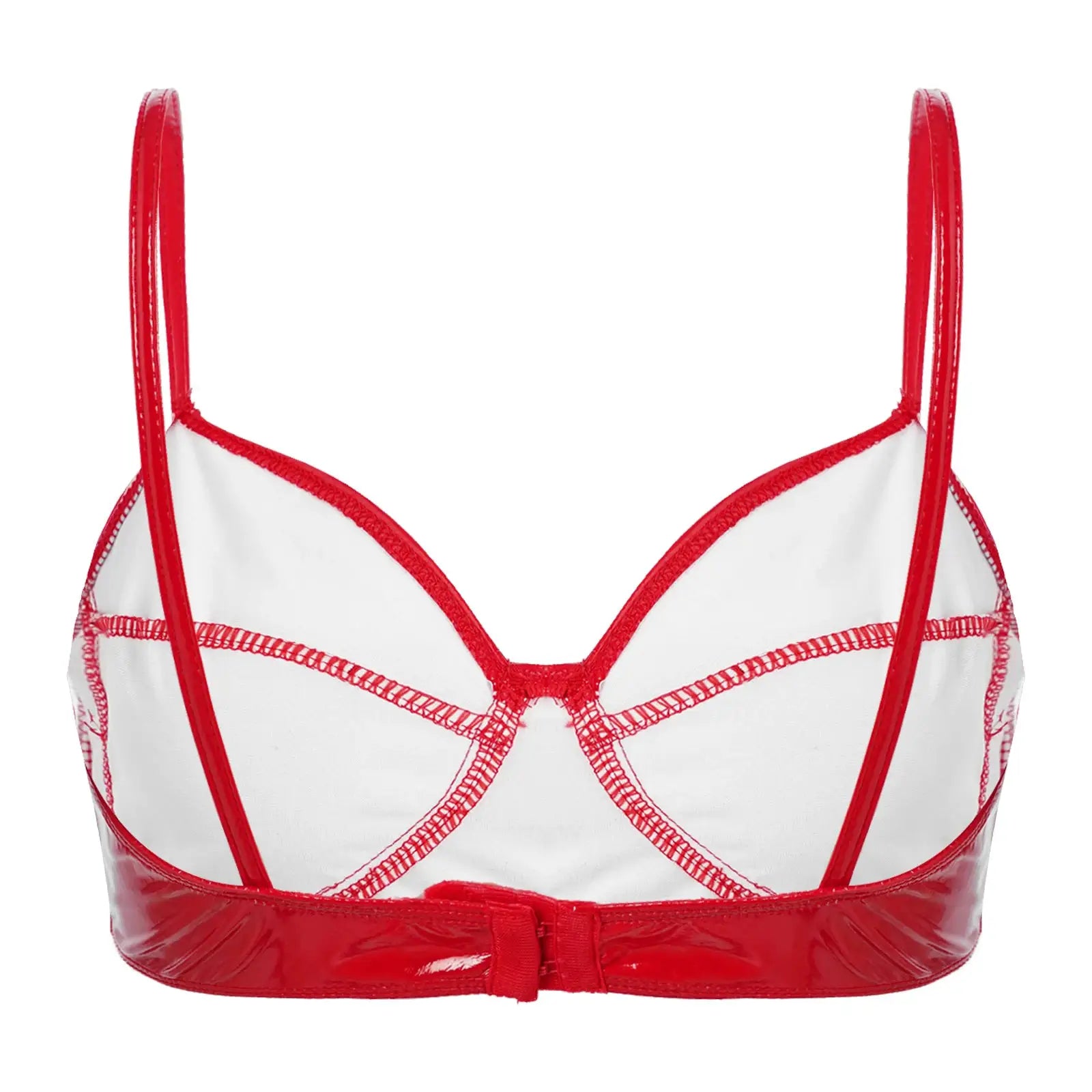 Simples Market red wetlook patent leather bra top with white cups and glossy finish
