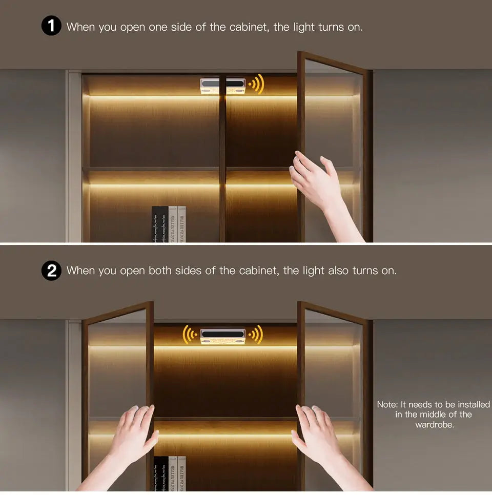 Simples Market smart door proximity LED under-cabinet light with 12V COB strip for wardrobe, room and kitchen cabinets