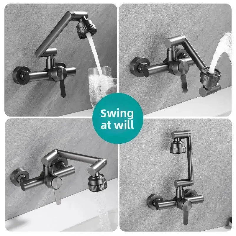 4-mode stainless steel wall-mounted kitchen faucet with swing-out arm