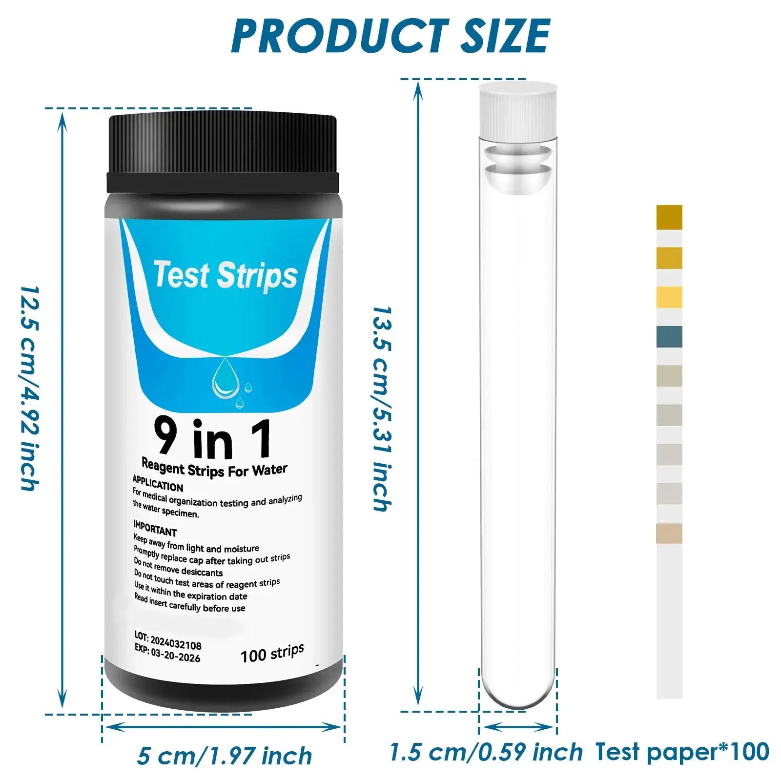 100 Pcs 9 In 1 Aquarium Test Kit With Water Quality Monitor And Ph Test Strips For Freshwater Saltwater Tanks
