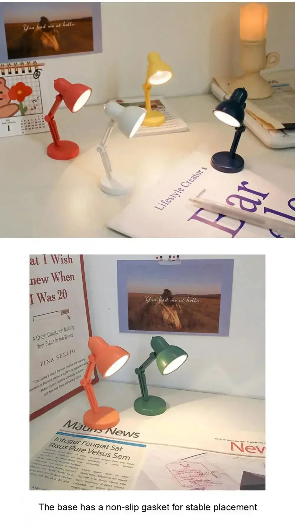 Simples Market mini clip-on LED book light set; six colorful desk lamps in red, orange, yellow, green, blue, white.