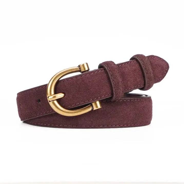 Branded Luxury Suede Belt For Women Premium Cow Leather With Gold Pin Buckle Accessory