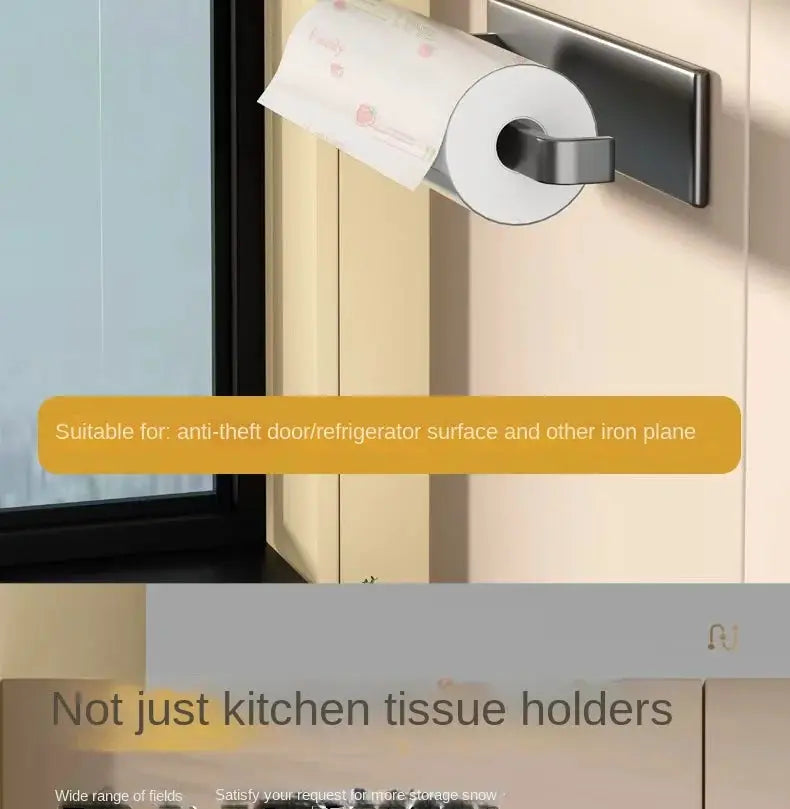 Kitchen paper towel holder by Simples Market, magnetic and wall-mounted on fridge door.