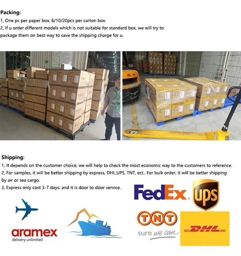 Simples Market DC 12V mini electric bolt lock packaging on warehouse pallets; courier logos visible