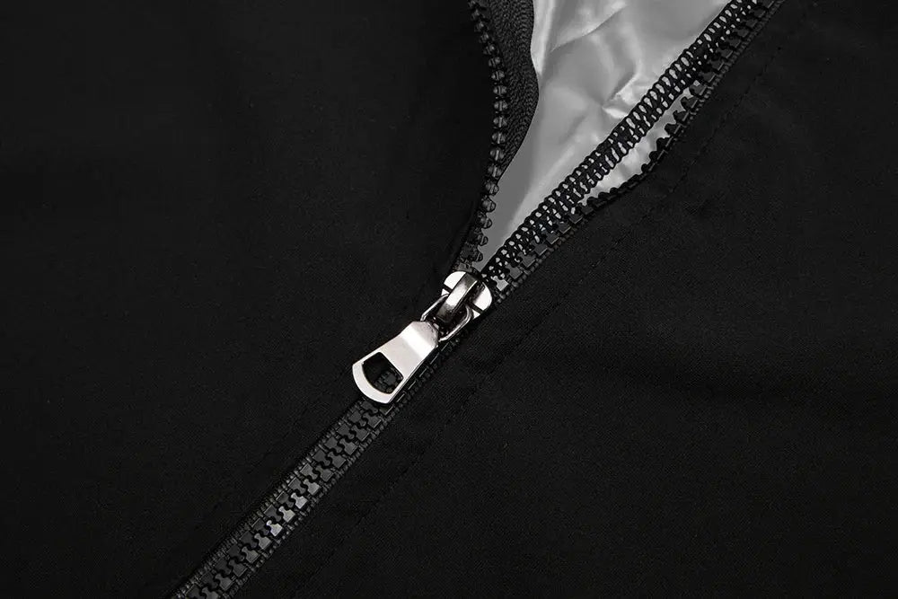 Hot Sweating Jumpsuit by Simples Market with metal zipper on black fabric
