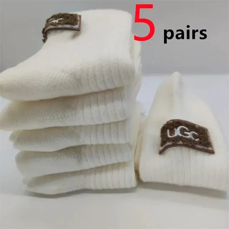 LuxWool Women Luxury Cashmere Wool Mid Calf Socks With Embroidered Logo For Snow Boots Thick Pile Warmth