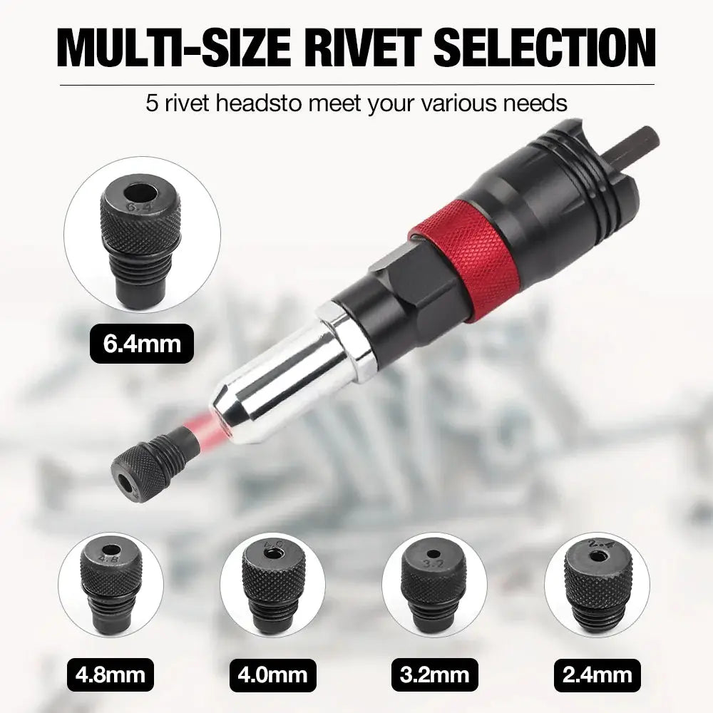 Cordless Drill Rivet Nut Tool Converter Adapter for 2.4mm 3.2mm 4.0mm 4.8mm 6.4mm Nut Inserts DIY Woodworking Metal Auto