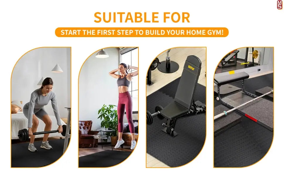 4-panel EVA foam interlocking exercise mats for home gym, black non-slip surface