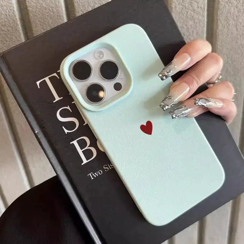 iPhone case mint green soft TPU with red heart design
