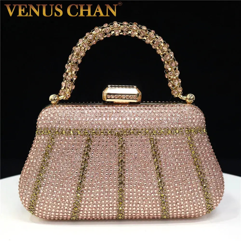 Venus Chan pink rhinestone evening clutch with jeweled handle and diamond clasp