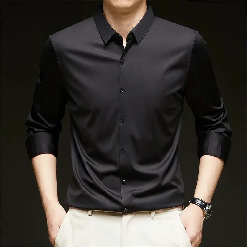 Men's black wrinkle-resistant long-sleeve business shirt