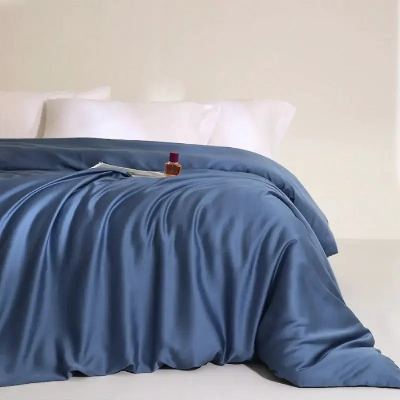 Eucalyptus Lyocell 1pc duvet cover in blue, cooling bamboo bedding on a bed with white pillows