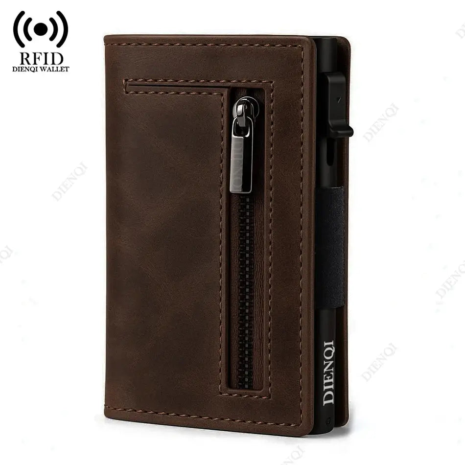 LuxBrand RFID Credit Card Holder For Men Slim Aluminum Alloy Wallet With RFID Protection And Coin Pocket