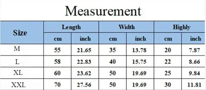 Simples Market large zipper clothes organizer bag size chart M–XXL: 55–70 cm L, 35–50 cm W, 20–30 cm H