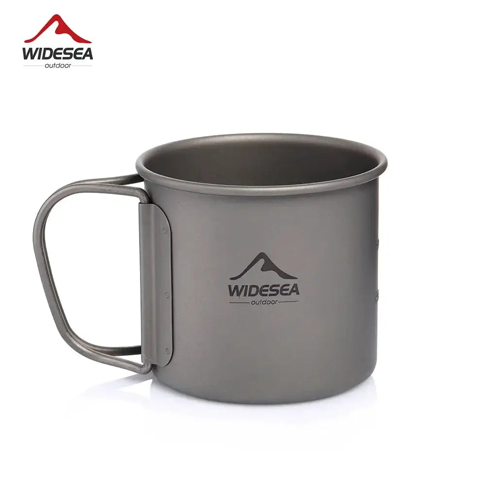 Widesea camping mug titanium cup in gray with folding metal handle