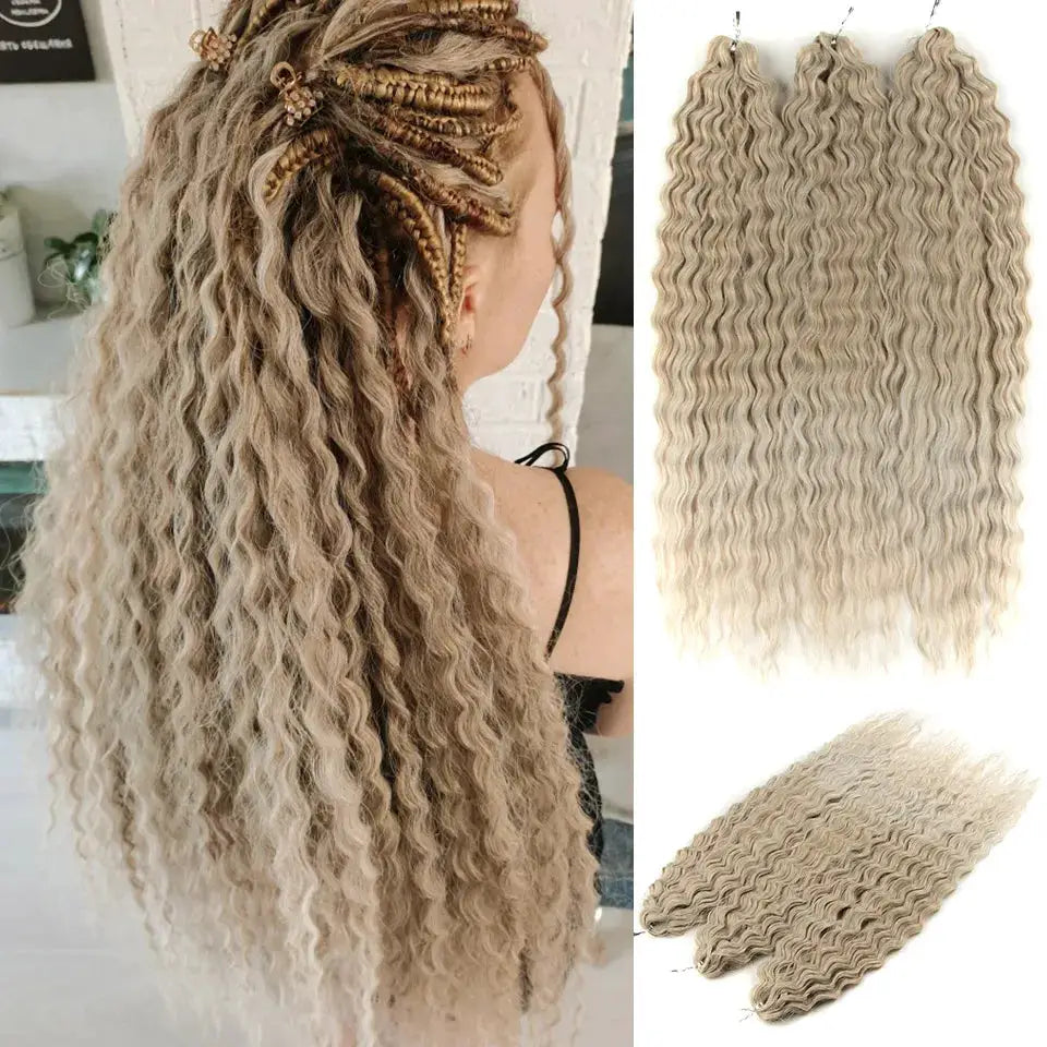 Ariel Hair synthetic twist crochet curly water-wave braiding hair extensions, 24in, ombre blonde to brown, 4 bundles