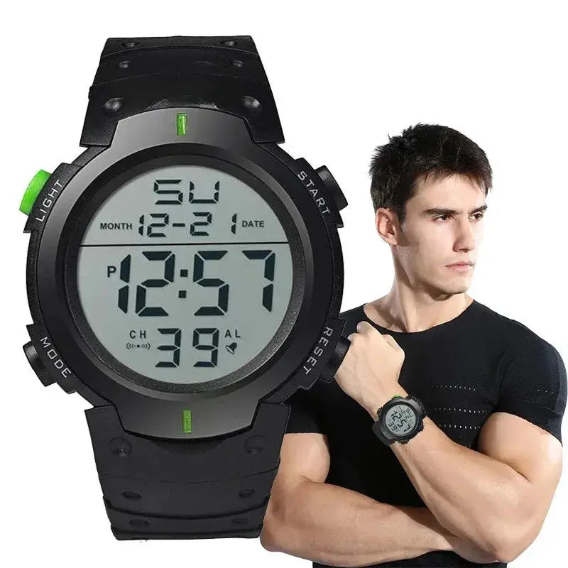Mens Sport LED Digital Watch Multi Functional Rubber Fitness Tracker For Athletes Timekeeping Clock