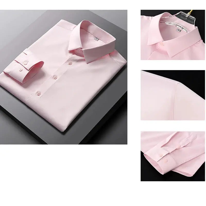 Men's pink long-sleeve solid-color shirt by Simples Market, non-iron and wrinkle-resistant.