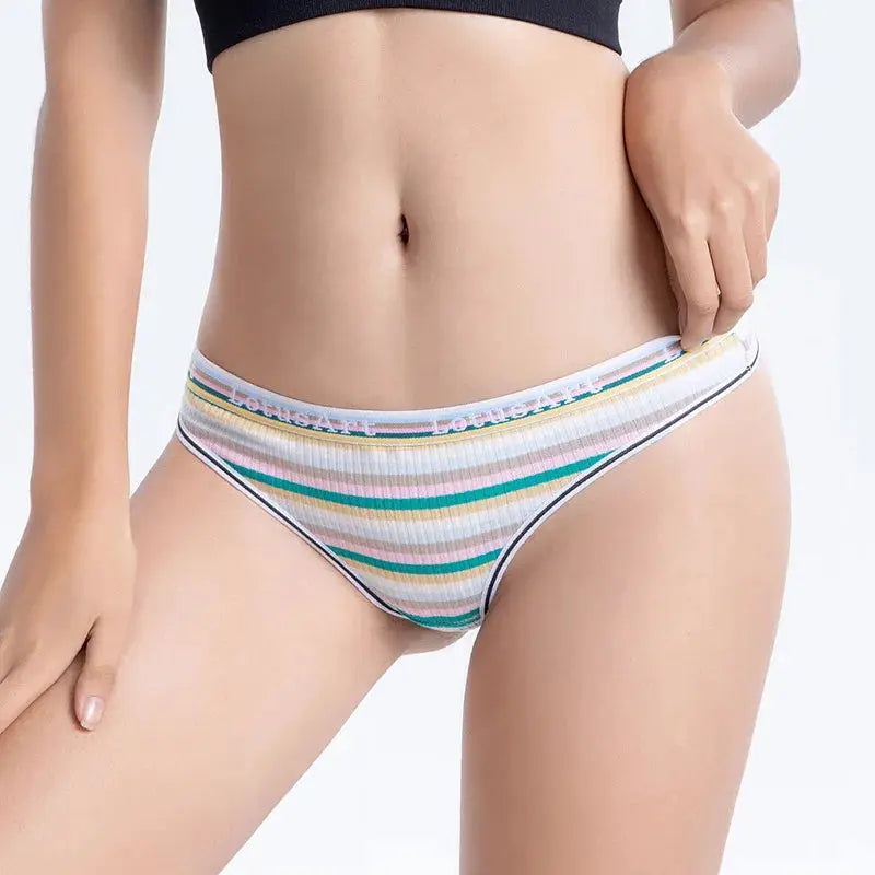 Cotton panties for women, Simples Market 3Pcs set, colorful striped low-rise briefs, breathable underwear