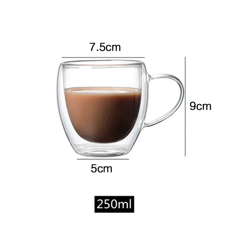 Double Bottom Wall Glass Tumbler Set For Coffee Tea Whiskey Vodka Wine Heat Resistant Drinkware