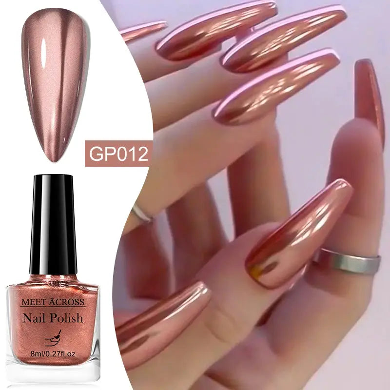 NovaGlow Metallic Nail Polish Mirror Effect 8ml Fast Drying Long Lasting No Lamp Cure Professional Salon Quality