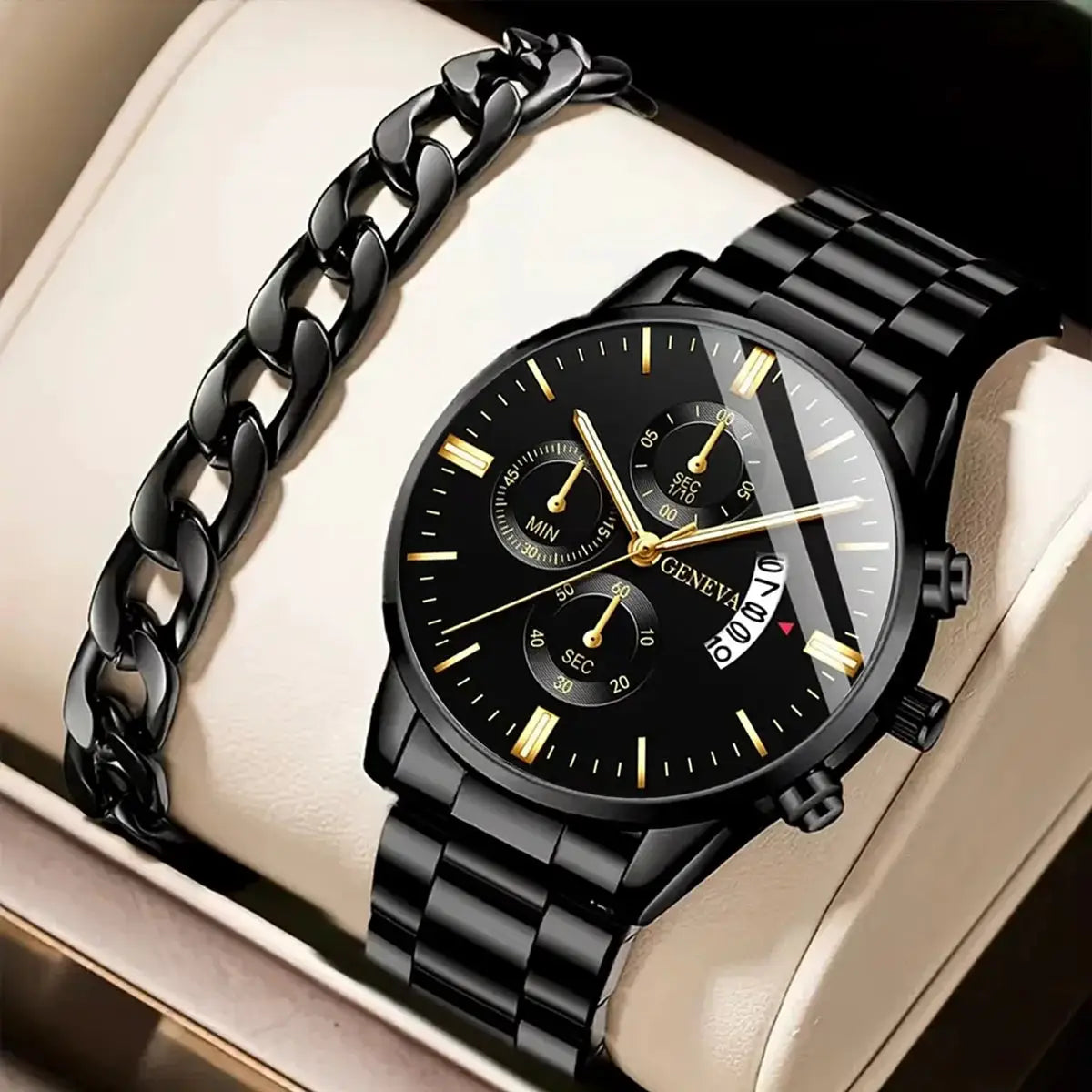 LuxeTime Men's Luxury Stainless Steel Watch With Calendar Quartz Movement Minimalist Business Timepiece