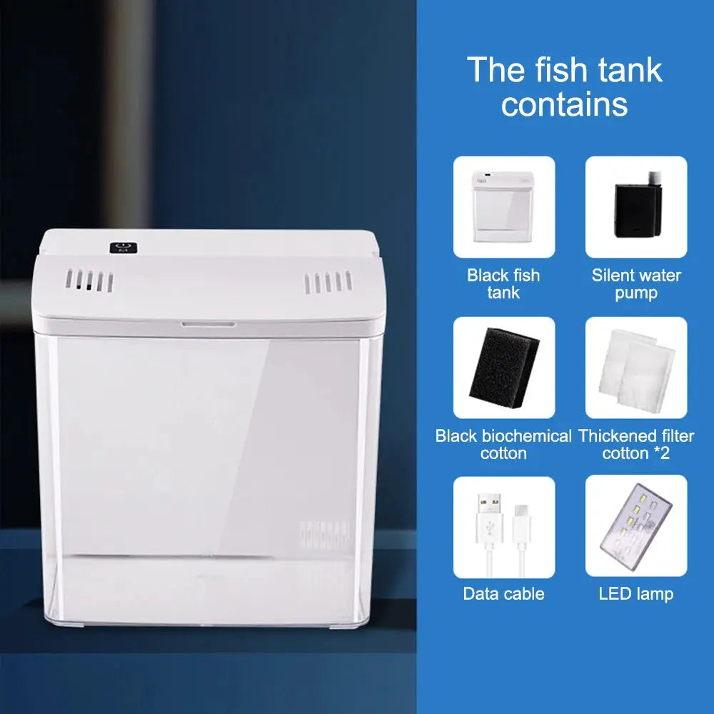 Desktop Ecological Mini Betta Fish Tank for Living Room and Desk Quiet Operation and LED Lighting
