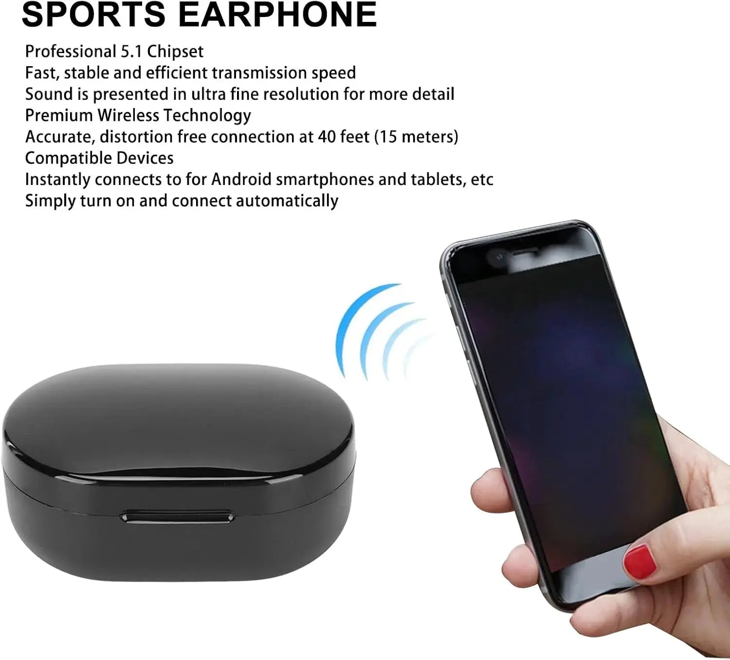 A6S wireless Bluetooth earphones with black charging case by Simples Market