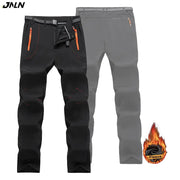 JNLN fleece-lined hiking pants for men, black and gray soft-shell rain trousers, waterproof windproof, two-pair set