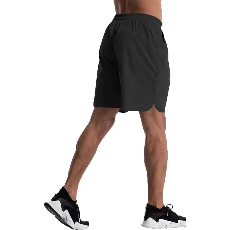 Men's sport shorts by Simples Market in black, lightweight running shorts for gym and training.