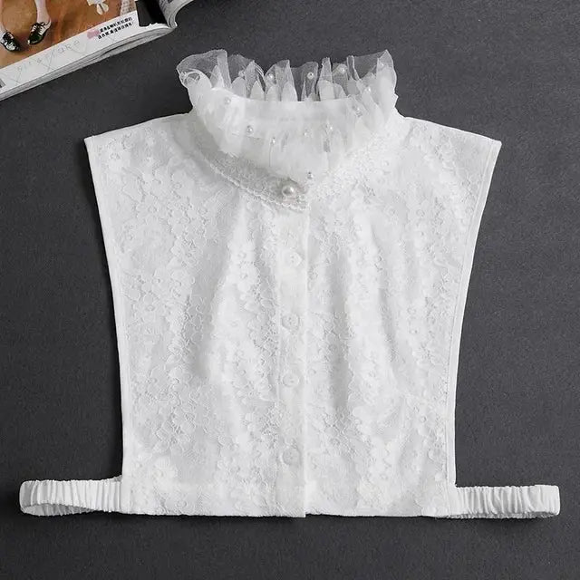 Detachable White Faux Collar With Front Tie For Women And Girls Vintage Lace Blouse Collar
