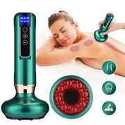 Simples Market tricolor electric massager with vacuum suction cup and infrared heat; shown with three attachment heads