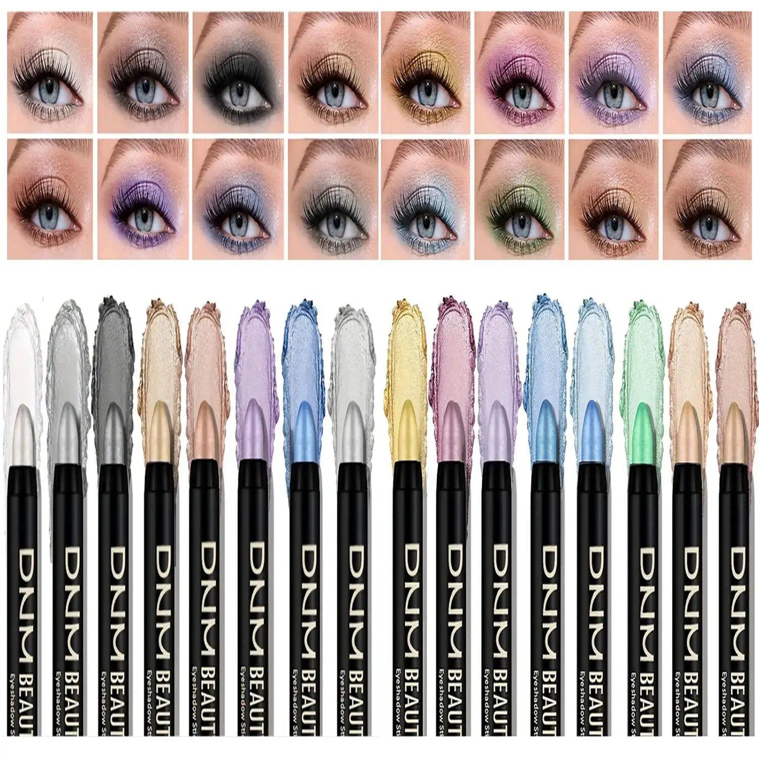LustreLux 16 Colors Pearlescent Eyeliner Set Waterproof Long Lasting Glitter Eye Makeup