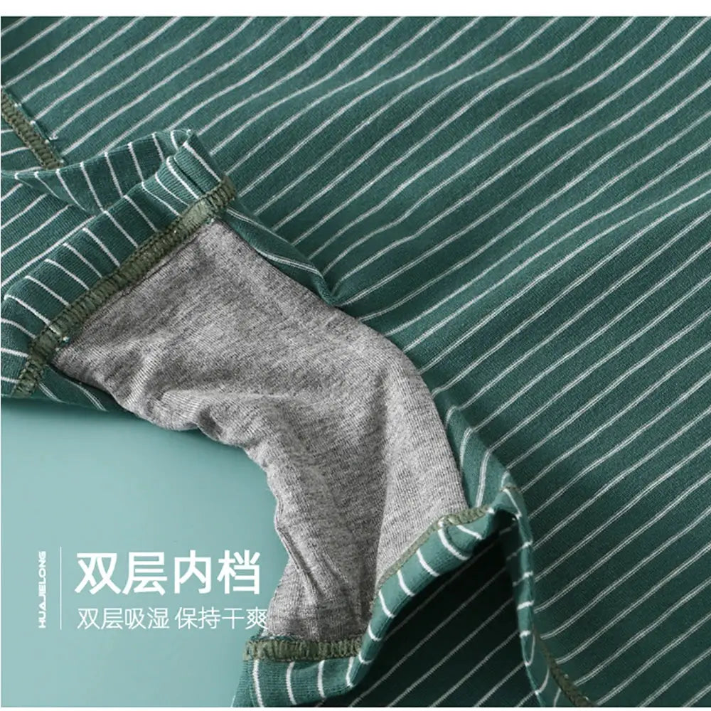 Simples Market 3-pack teal striped cotton panties with grey inner lining, mid-rise breathable boyshorts