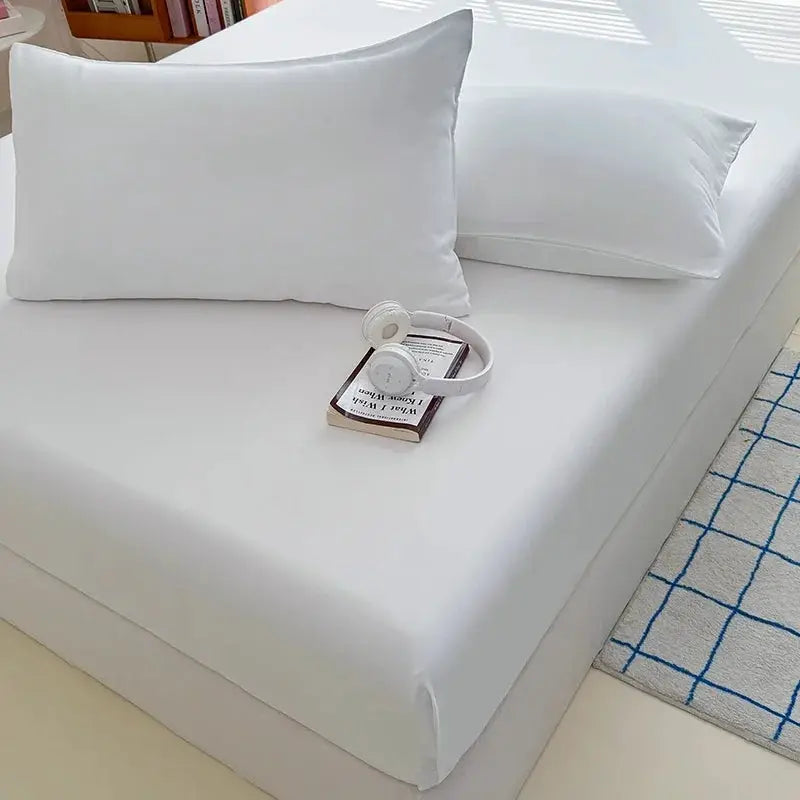 Washed white fitted sheet with elastic bands, non-slip, for 90x200/150x200/180x200 beds