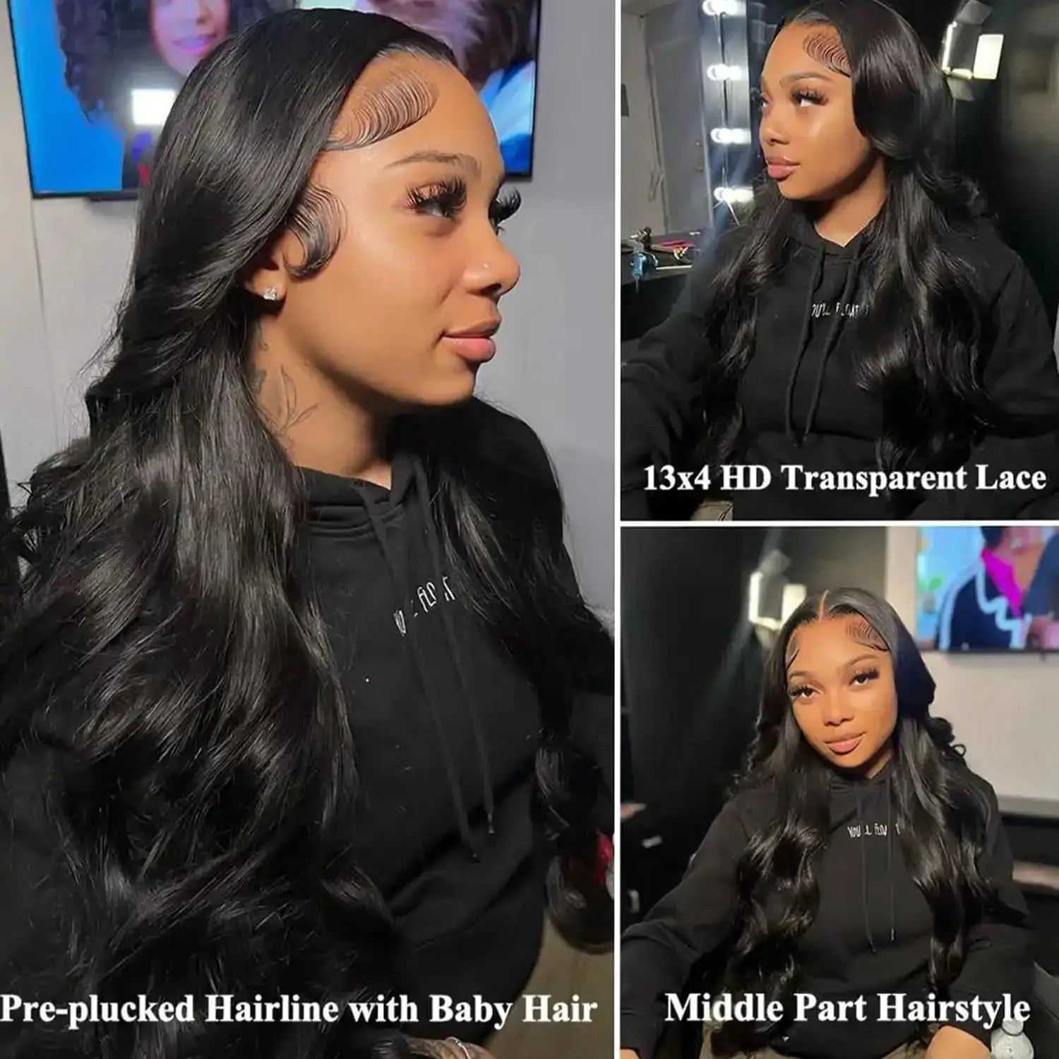 Body Wave Human Hair Wig Natural Black Remy Brazilian 13x4 HD Transparent Lace Front Pre Plucked Hairline Frontal Wig