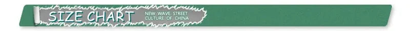 Size chart banner in green with a torn white edge and white SIZE CHART text.