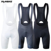 YKYWBIKE men's cycling bib shorts with sponge padding; white, gray, and black 4-pack.
