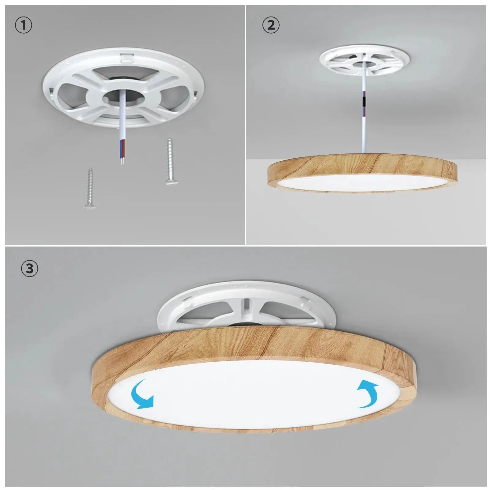 LVL LED ceiling light by Simples Market; wood grain outer ring with white diffuser, round flush mount