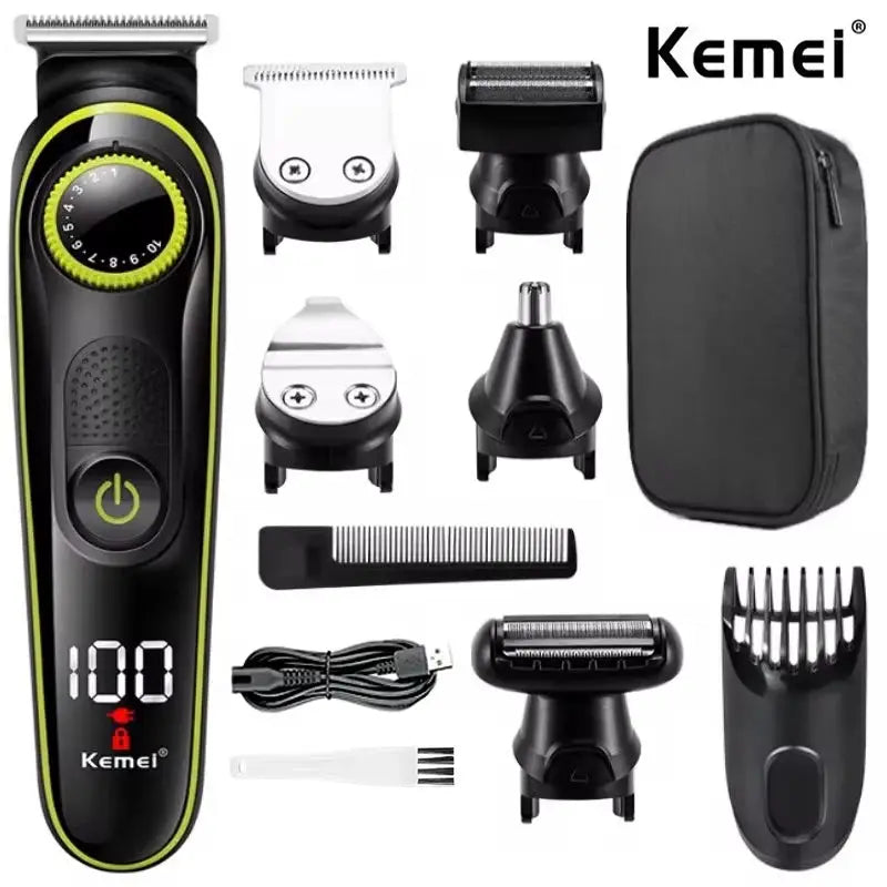 Kemei 696 electric hair clipper 5-in-1 trimmer kit for men with multiple attachments, USB cable and carry bag